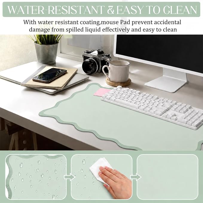 Hahafelt Scalloped Desk Mat Large Desk Pad Cute Coquette Table Mat Back to - Image 5