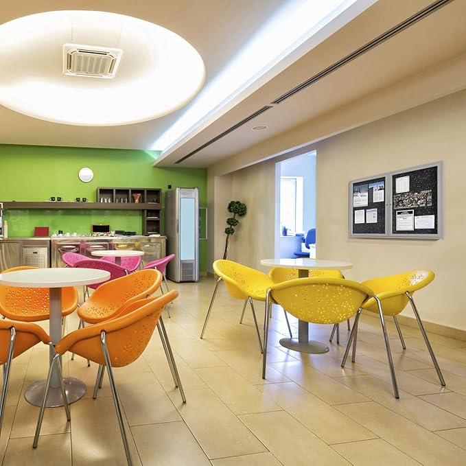 Ghent 36"x60" 2-Door indoor Enclosed Recycled Rubber Bulletin Board, Shatter Resistant, with Lock, Satin Aluminum Frame,Black (PA23660TR-BK) ,Made in the USA-DeskLoop Office