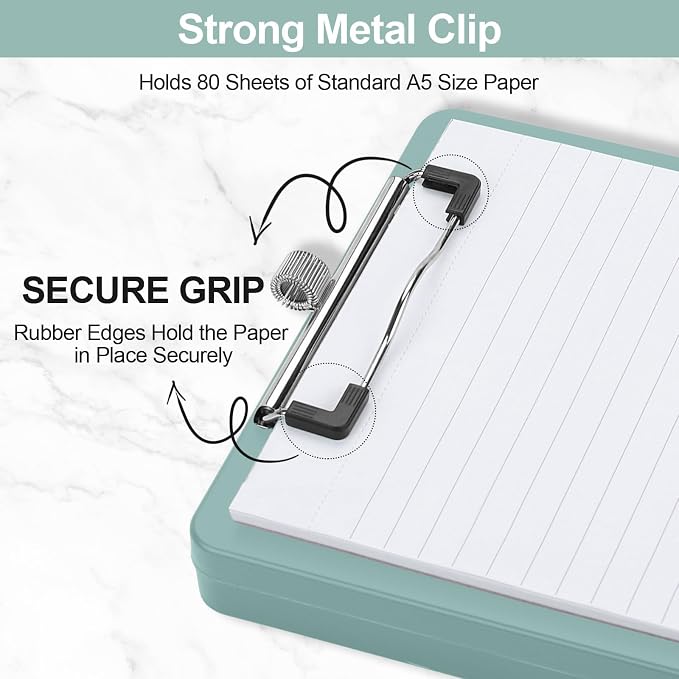 Meiikun Small Clipboard with Storage, A5 Clipboards with Pen Holder, Half - Image 4