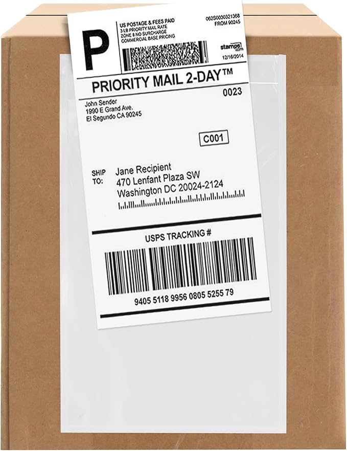 100 Count 5.5" x 10" Shipping Label Envelopes, Top Loading by GPI+POLY