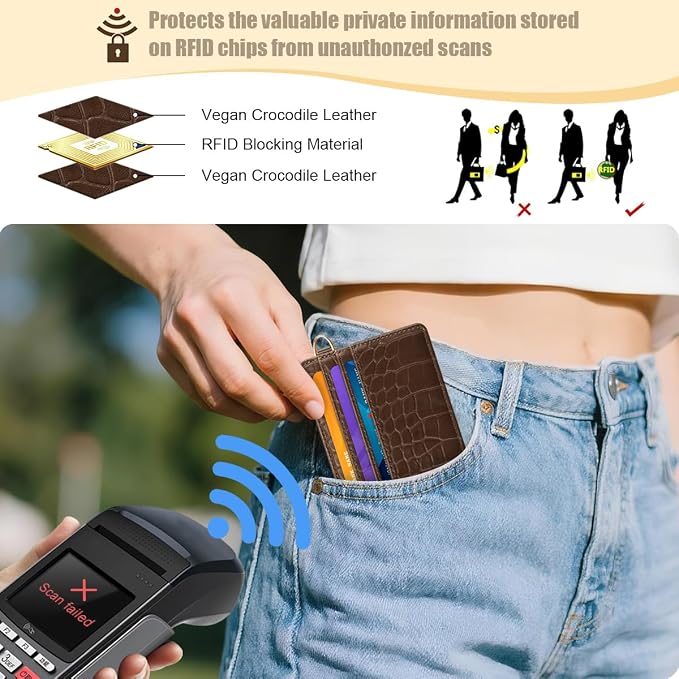 Slim Credit Card Holder Crocodile Wallet Women Thin Alligator Wallets RFID - Image 4