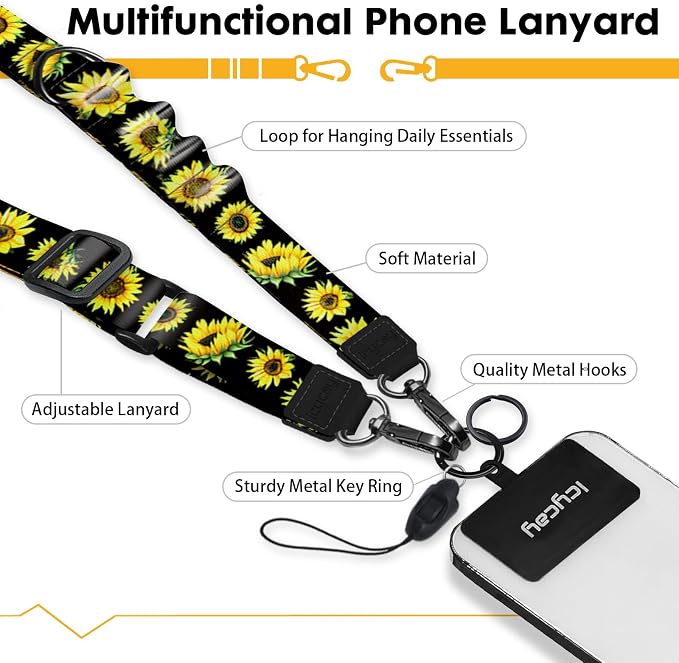 Icycay Phone Lanyard Crossbody, Flower Cell Phone Strap - Image 3