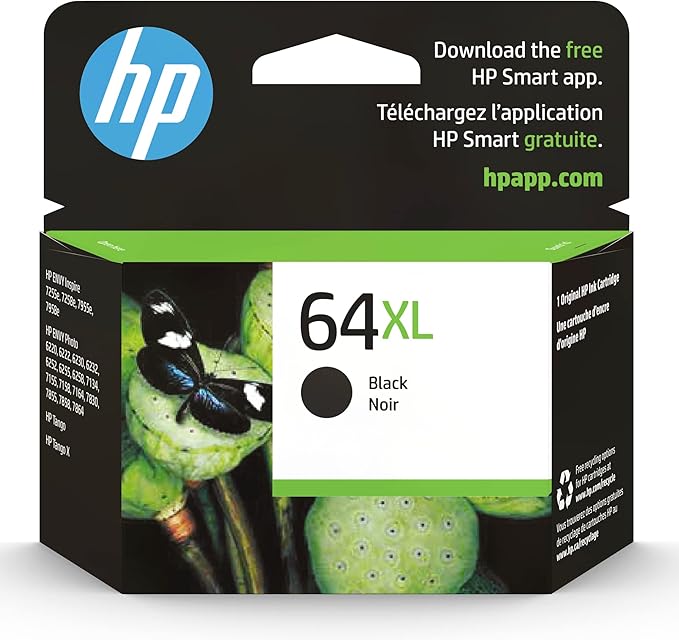 HP 64XL Black High-yield Ink Cartridge for HP Printers | Works with Printer Series: ENVY Inspire 7950e; ENVY Photo 6200, 7100, 7800; Tango | Eligible for Instant Ink | N9J92AN-DeskLoop Office