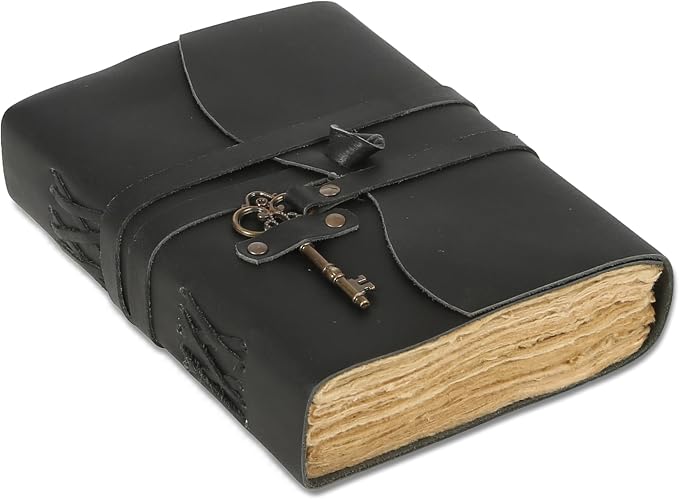 Leather Journal with Deckle Edge Paper 8x6 inch and Vintage Key | Handmade - Image 4