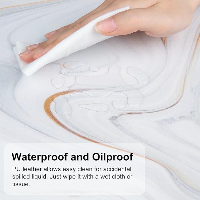 QIYI White Mouse Pad, Cute Marble Large Desk Mat, PU Leather Desk Protector - Image 3