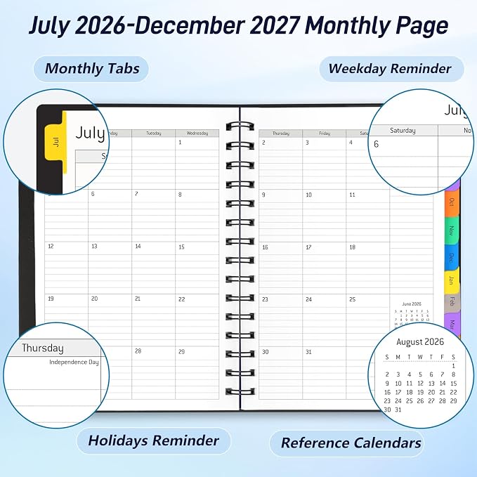 Daily Planner 2026-2027, 18-Month Weekly and Monthly Calendar Planner, July - Image 4