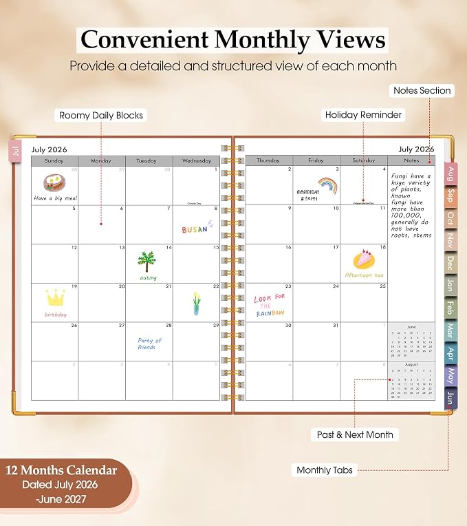 Academic Planner 2026-2027, Hardcover Leather Weekly and Monthly Calendar - Image 2