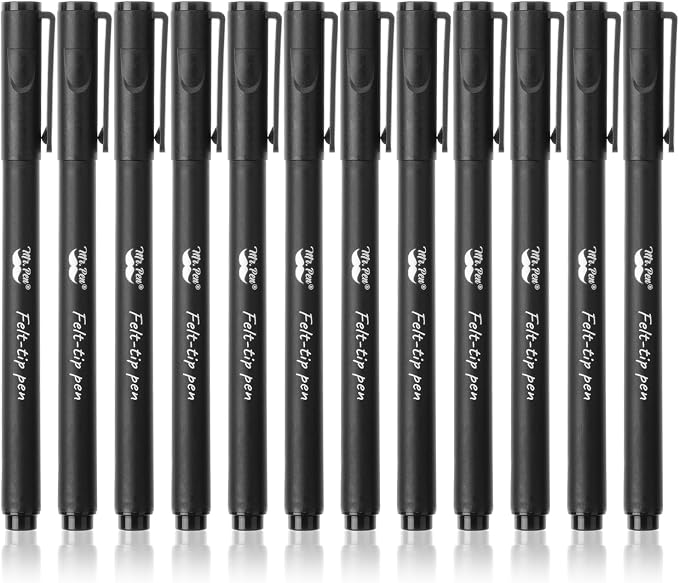 Mr. Pen- Black Felt Tip Pens, Fine Point, 12 Pack, Fast Drying, No Smear | by MrPen