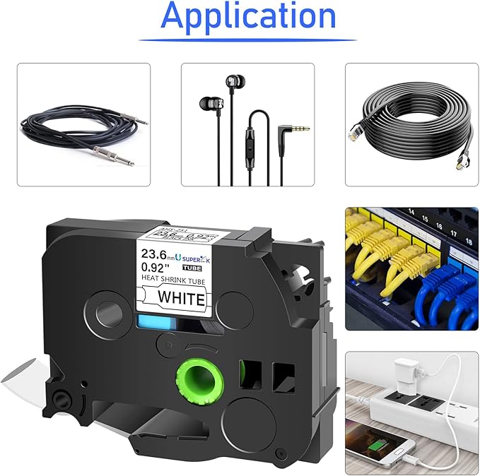 USUPERINK 5PK Compatible for Ptouch HSe-251 HSe251 HS-251 HS251 23.6mm 1 inch Black on White Heat Shrink Tube Label Tape for PT-D600 E500 E500VP E550W PT-P700 PT-P750WVP Label Maker-DeskLoop Office