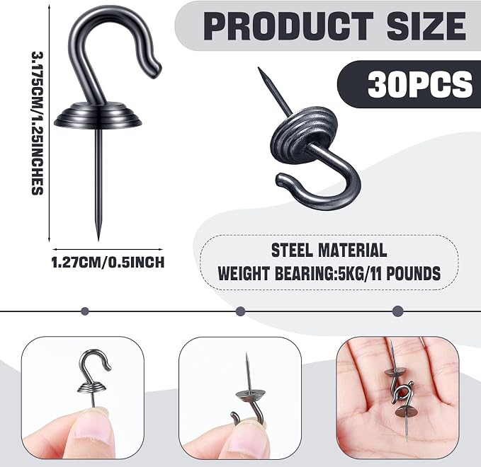 Hotop 30 Pieces Push Pin Wall Hooks Metal Thumb Tack Hangers Iron Alloy Nail - Image 2