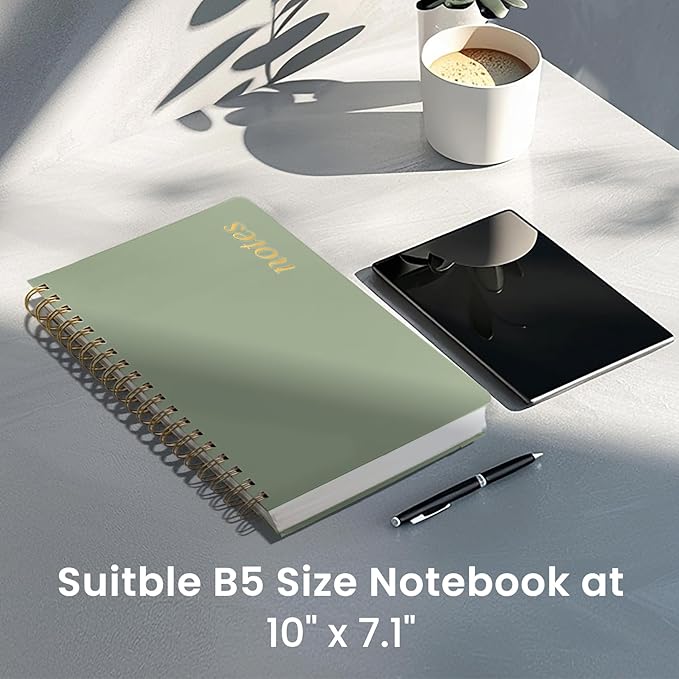 Lined Spiral Notebook Journal for Work, 300 Pages Thick B5 (7.1"x10") College Ruled Journal for Women & Writing, Hardcover Notebook for Note Taking, Perfect for Office Home School Supplies, Green-DeskLoop Office