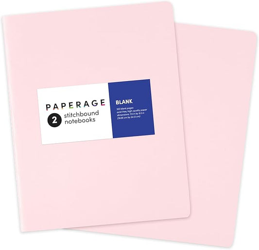 PAPERAGE Soft Cover Blank Journal Notebook, 2 Pack, (Blush), 100 Pages, Large 7.5 inches x 9.5 inches, Ideal for Sketch Book, Note Taking & Travel Journal-DeskLoop Office