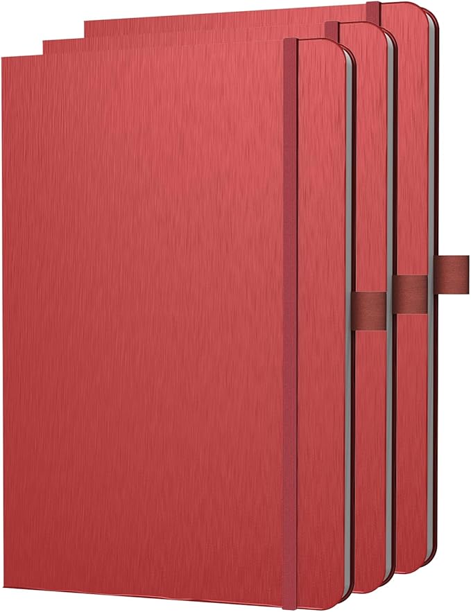 A5 Lined Journal Notebook, 7mm College Ruled Notepad, Journaling for Writing, Work, School, Travel and Note Taking, Hardcover 160 Pages (80 Sheets) 5.79 x 8.3 inches (3 Pack Red)-DeskLoop Office