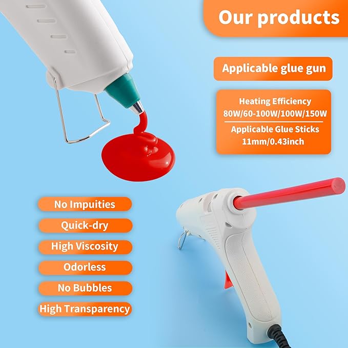 MATUFF Red hot Glue Sticks Full Size 0.43” Dia x 8” Long, 52 pcs Hot melt Adhesive Glue Sticks, All-Purpose Colored Glue Gun Sticks for Christmas Decoration Crafts Arts School Home Repair Bonding-DeskLoop Office