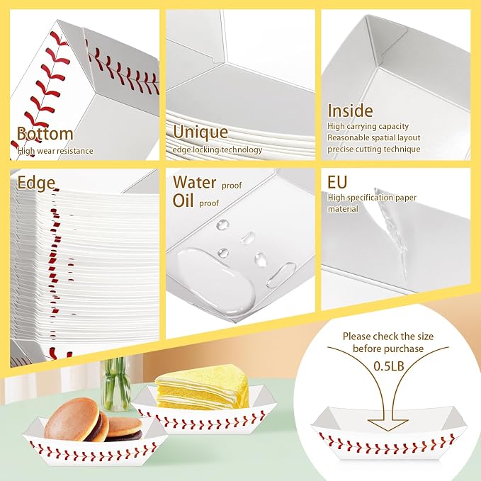 200 Pack 1/2Lb Paper Food Boat Trays, Baseball Birthday Decorations Baseball - Image 6