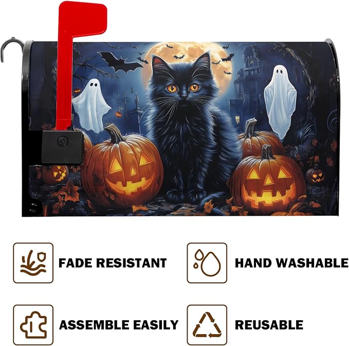 Halloween Night Black Cat Mailbox Covers Pumpkin Maple Leaf Bat Castle Ghost - Image 6