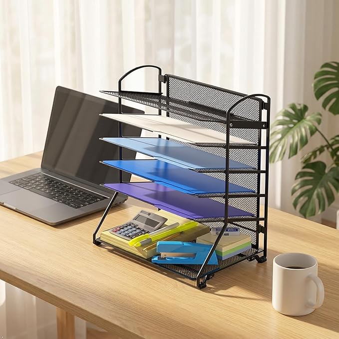Simple Houseware 6-Tier Sliding File Organizer, Desk Letter Tray - Image 5