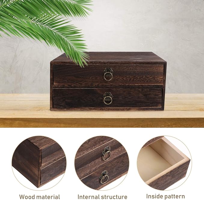 Cabilock Wooden Desktop Drawer Organizer Vintage Wood Box - Image 3