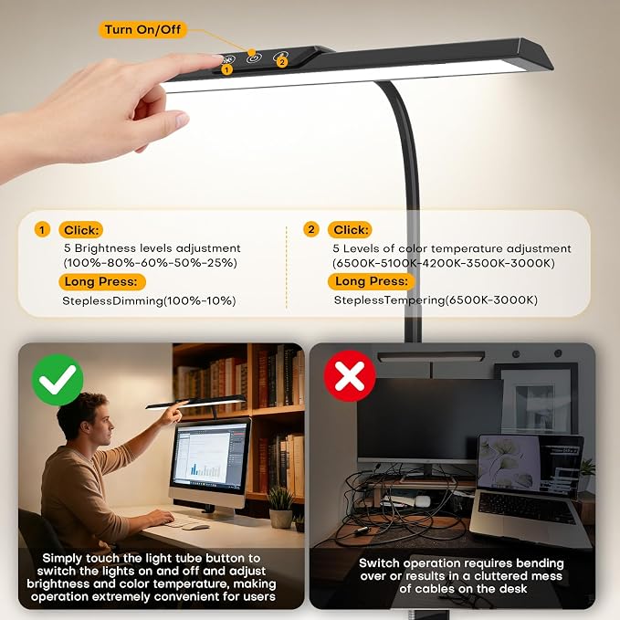 LED Desk Lamp for Office Home, Stepless Dimming Architect Desk Light - Image 5