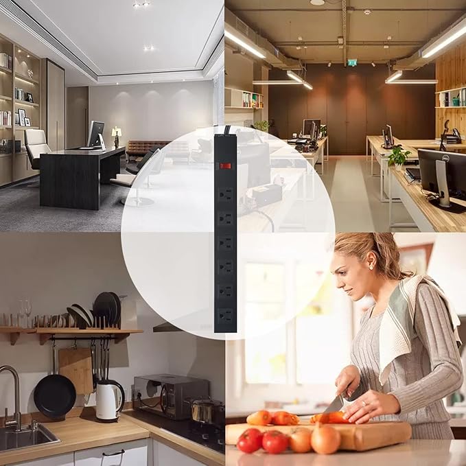 2Pack Metal Wall Mount Power Strip, Mountable Power Outlet with 6 AC Outlets, Aluminum Alloy Mount Power Socket with Switch, 6 FT SJT 3/C 14AWG Power Cord, 15A 125V 1875W (6AC)-DeskLoop Office