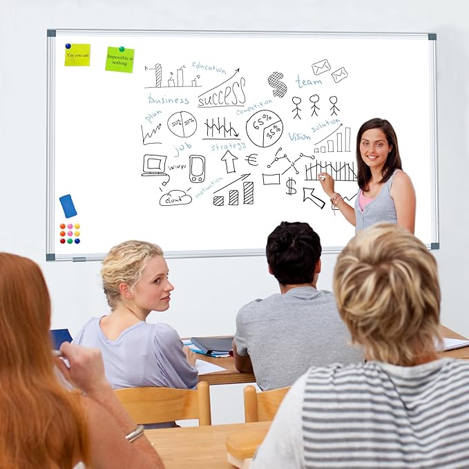 H-Qprobd Dry Erase White Board for Wall 6' x 3' Large Magnetic Whiteboard 72"x36" Aluminum Presentation Whiteboard with Long Pen Tray, 6 Markers, 2 Erasers &12 Magnets-DeskLoop Office