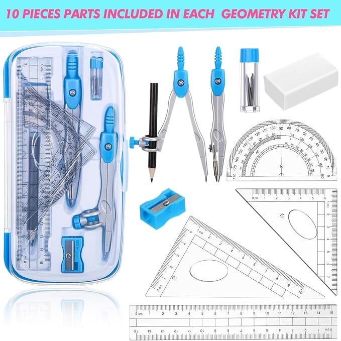 Zonon 6 Sets Math Geometry Kit Student 10 Pcs Shatterproof Storage Box Includes - Image 4
