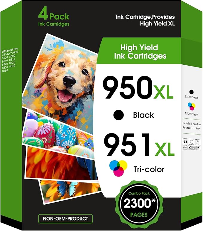 950XL 951XL Ink Cartridges Combo Pack Replacement for HP 950 951 XL for HP OfficeJet Pro 8600 8610 8630 8620 8615 8625 8100 276DW 251DW Printer,Black Cyan Magenta Yellow-DeskLoop Office