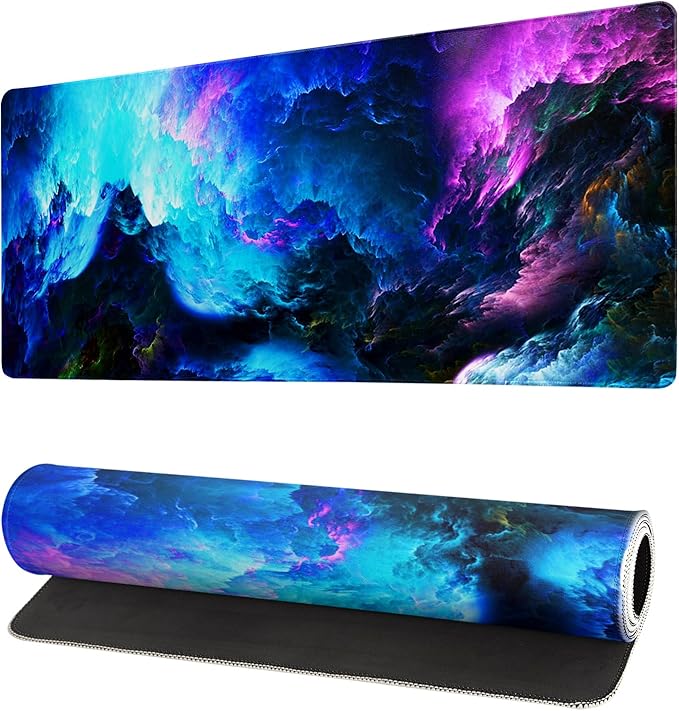 Dazzling Galaxy Gaming Mouse Pad 27.6x11.8 Inch Blue Purple Galaxy Nebula by Siski