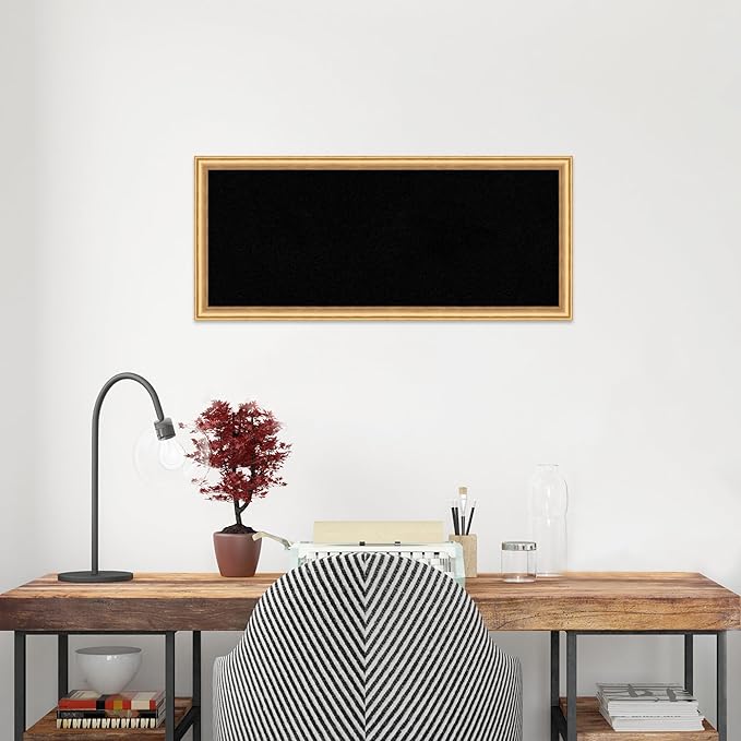 Amanti Art Black Cork Board for Wall, 14x32 Vision Board with Gold Wood Frame, Medium Corkboard Office Decor for Home Organization, Casual Corkboard Pinboard to display items for home organization-DeskLoop Office