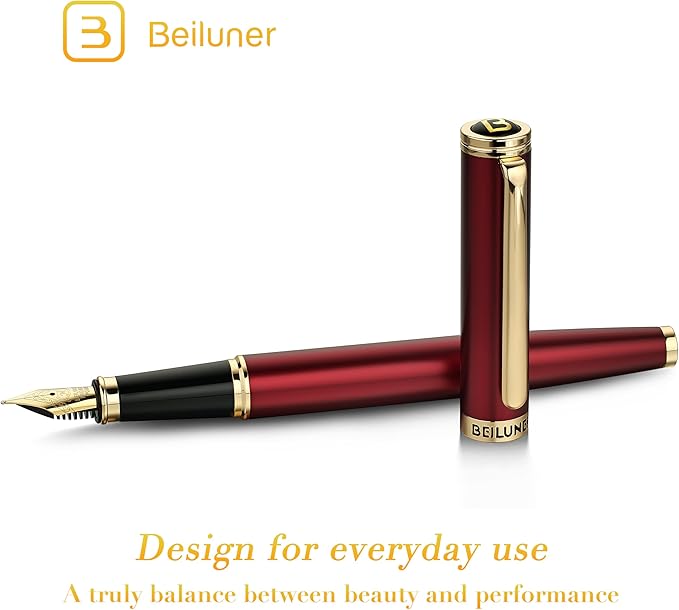 BEILUNER Red Fountain Pen,Stunning Luxury,24K Gilded Nib(Medium),Gorgeous 24K Gold Finish, Ink Converter,Trustworthy Pen Gift for Men&Women-Elegant,Fancy,Executive,Calligraphy, Nice Pens for Writing-DeskLoop Office