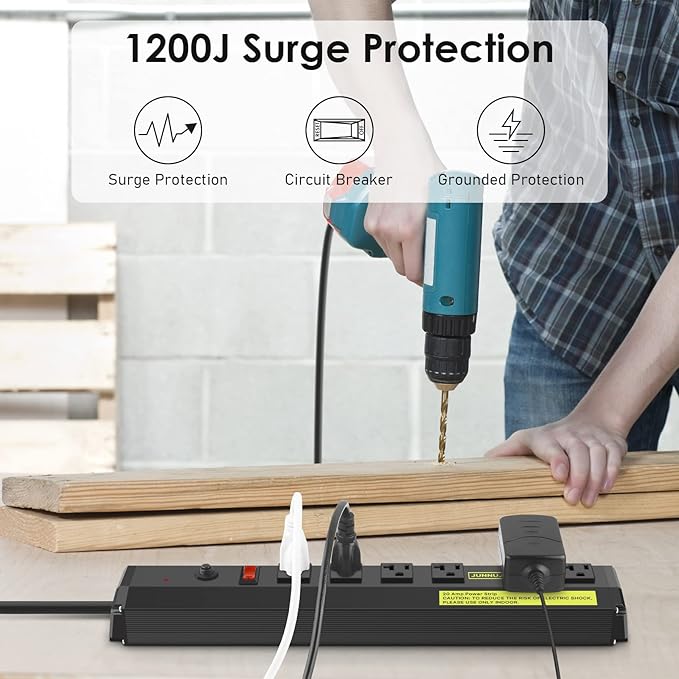 JUNNUJ Heavy Duty 20 Amp Power Strip 4800J, High Amp Surge Protector 6 Outlet, 20A Power Strips Workshop Industrial Outlets Wide Spaced 6-20R T-Slot with Circuit Breaker, 12 Gauge Extension Cord 6ft-DeskLoop Office
