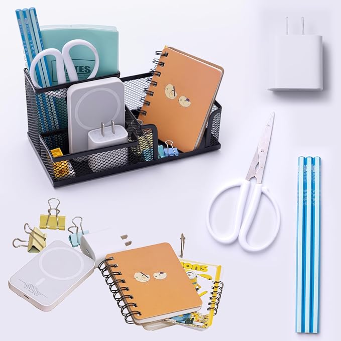 Pen Holder Mesh Metal Pencil Holder Desk Organizers Black for Desk Office with 3 Compartments Pencil Holders,Desktop Storage Caddy Organization,Suitable for School, Home,Black-DeskLoop Office