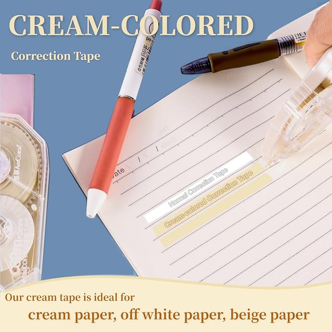100 Feet Long Cream Correction Tape, Smooth Glide, No Residue, Quick Dry Beige - Image 2