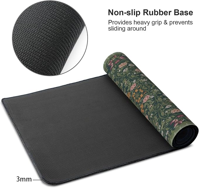 Dark Green Floral XXL Desk Mat, Extra Large Mouse Pad - Image 6