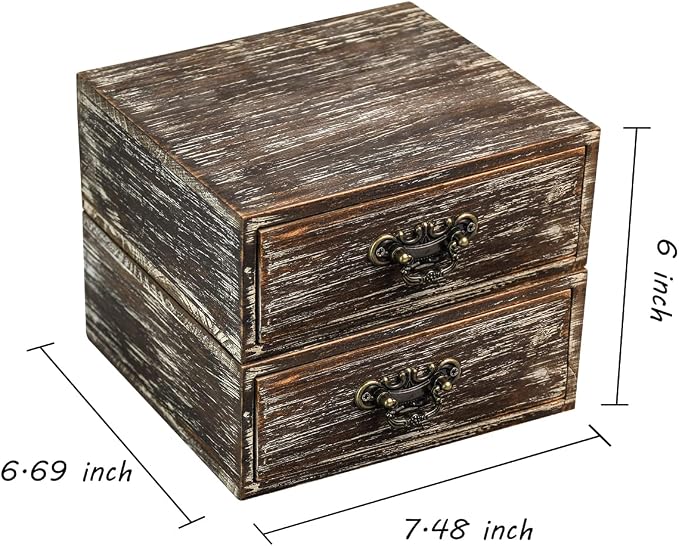 OKSQW Office Desk Organizer Drawers Dark Brown Vintage 2pcs/set Small Wood - Image 3