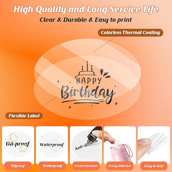 HuiJuKeJi 3 Rolls Transparent Round Thermal Labels, 2 Inch Circle Adhesive Direct Sticker Paper for Phomemo M220/M221/M100/M110/241BT, Multipurpose Clear Custom Sticker Label-140pcs/Roll-DeskLoop Office