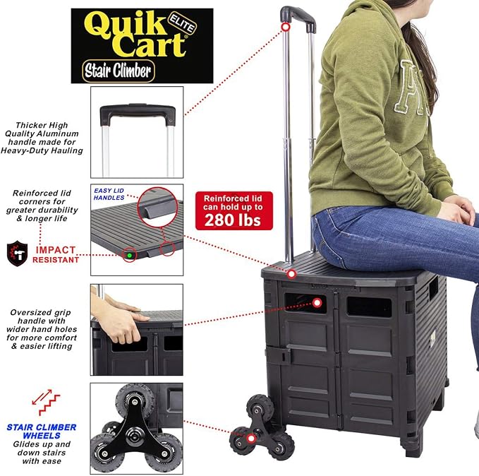 dbest products Quik Cart Elite Stair Climber Wheeled Rolling Crate Teacher - Image 5
