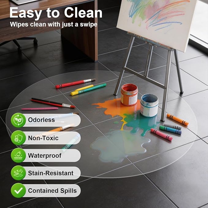 Clear Chair Mat for Hard Floor, Round | Durable Thick PVC, Anti-slip Grip - Image 3