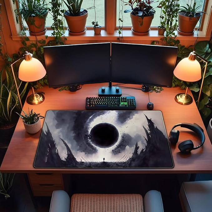 Black Moon Mousepad Gaming MTG Playmat Desk Mat Original Aesthetics Mouse Pad Large Gaming Mouse Pads Desk Pad XXL Keyboard Mat Full Desktop Mat Desk Cover Pad for Work Office Game (31.5x15.7 in)-DeskLoop Office