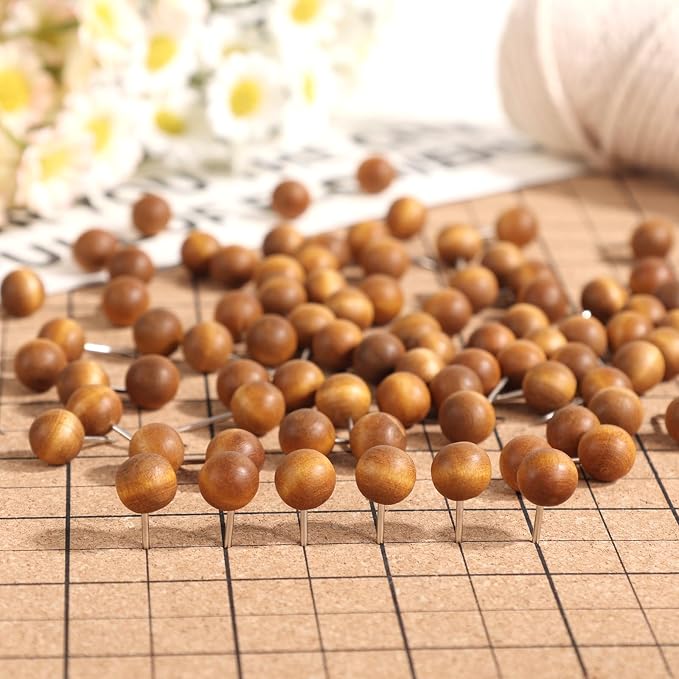 SAVITA 120pcs Wooden Push Pins, Wood Push Pins Round Head Thumb Tacks - Image 5