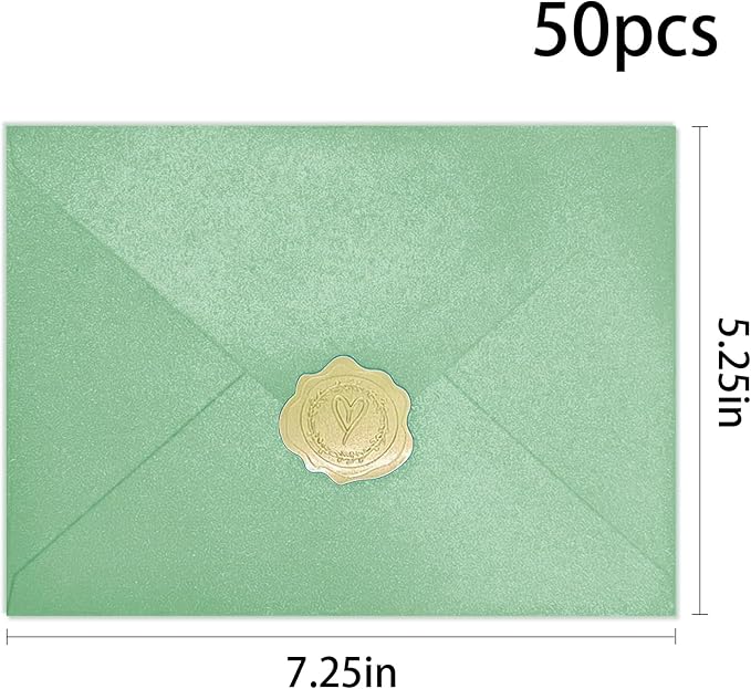 YINUOYOUJIA 50 PCS Sparking Green Envelopes A7, 5 x 7 Shimmer Envelopes - Image 2