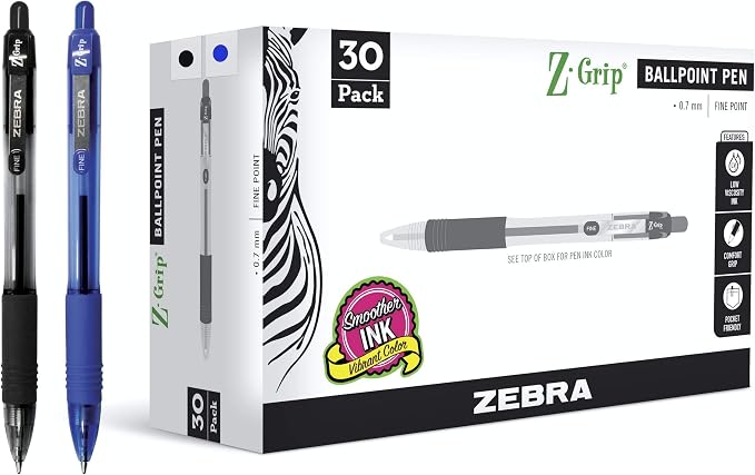 Zebra Pen Z-Grip Retractable Ballpoint Pen, Smooth-Flowing Ink, Fine Point by ZebraPen