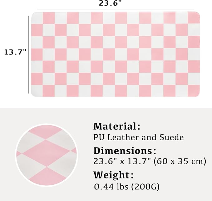 Ohocut Checkered Desk Mat, Large Cute Aesthetic Retro PU Leather Computer - Image 7