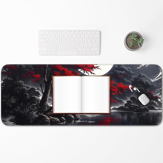 Japanese Dark Red Moon Gaming Mouse Pad, Extended Mouse Pad - Image 6