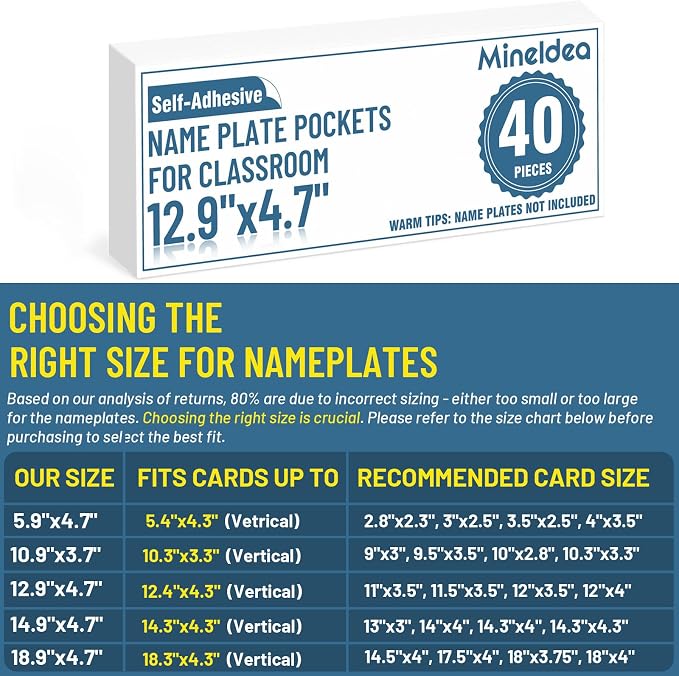 40 PCS Nameplate Pocket, 12.9" x 4.7" Adhesive Desk Nameplates Sleeves Name Tag - Image 8