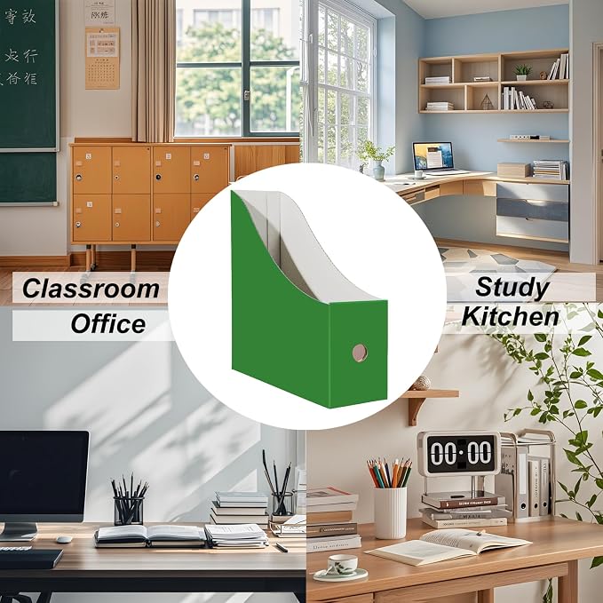 Limitliho 12 Pack Green Cardboard Magazine Holder, Sturdy Book Bins - Image 5