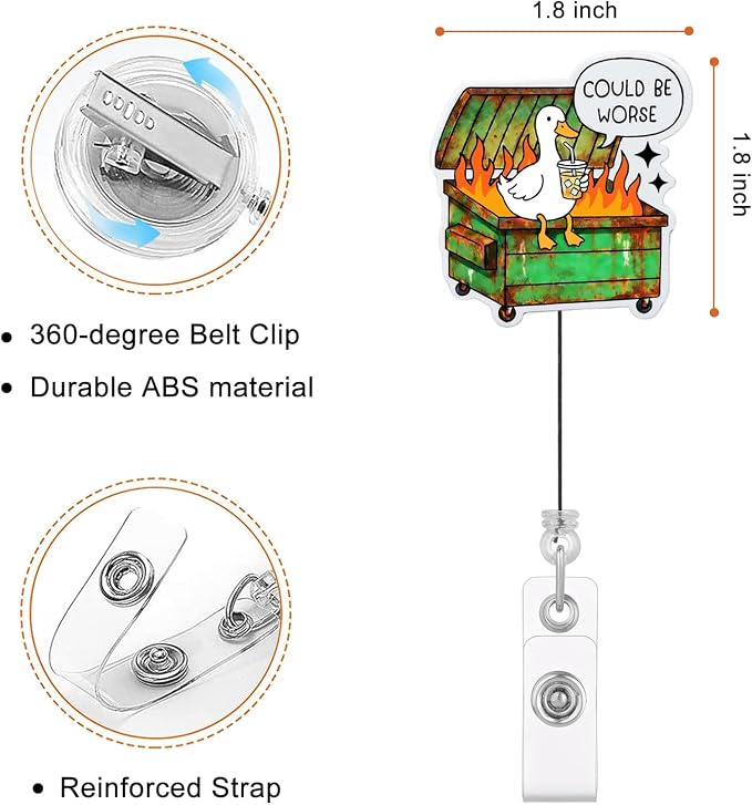 Funny Dumpster Fire Silly Goose Badge Reel, Could Be Worse Coffee Badge Holder - Image 2