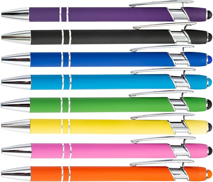 PASISIBICK 8 Pieces Ballpoint Pens with Stylus tip, 2-in-1 Stylus Retractable Ballpoint Pen, Metal Stylus Pen for Touch Screens, 1.0 mm Black Ink-DeskLoop Office