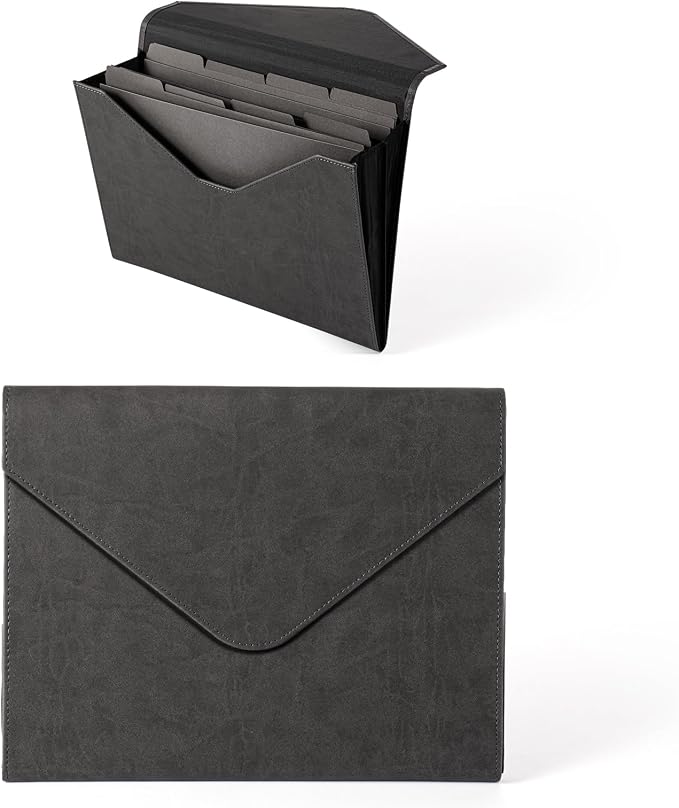 PU Leather Heavy-Duty Expanding File Folder, A5/US Letter Size Document by HetureOffice