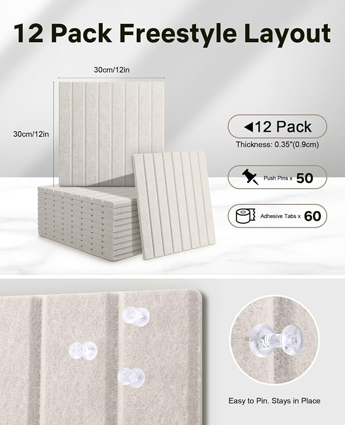 48" x 36" Large Cork Bulletin Board Tiles, Peel and Stick Felt Wall Panels - Image 2